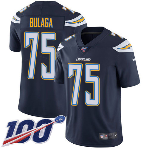 Nike Chargers #75 Bryan Bulaga Navy Blue Team Color Youth Stitched NFL 100th Season Vapor Untouchable Limited Jersey